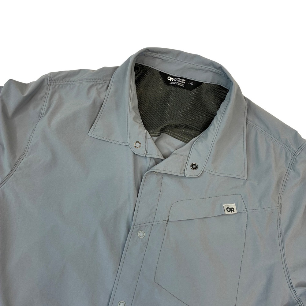 Outdoor Research Shirt Mens Large Gray Short Sleeve Snap Button Hiking Techwear
